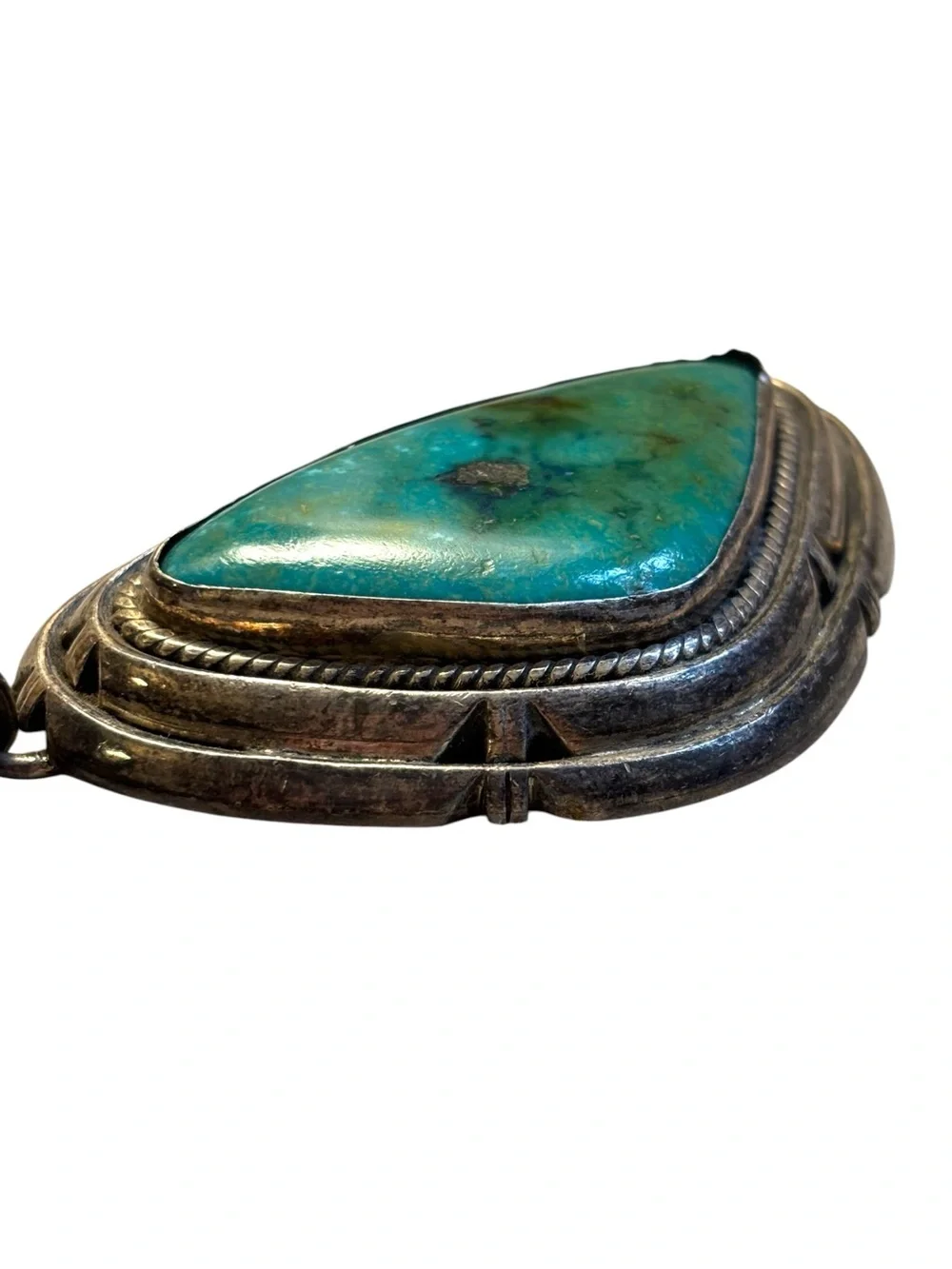 Vintage Navajo Sterling Silver Turquoise Pendant Large 81g Hallmarked